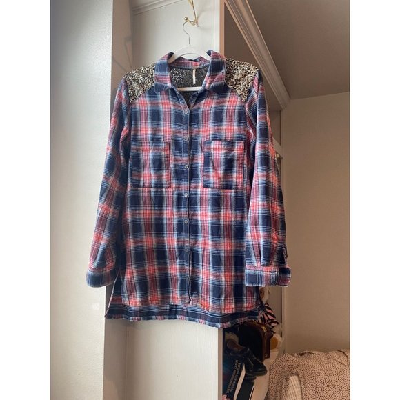 Free People Tops - Free People  Little Bit of Sugar Sequined Flannel Button up Size Medium